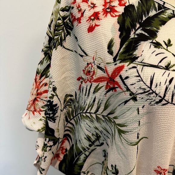 Amanda Green Jungle Bird Floral Leaf Print Top  Blouse Tunic Style with Belt XL - Picture 2 of 10